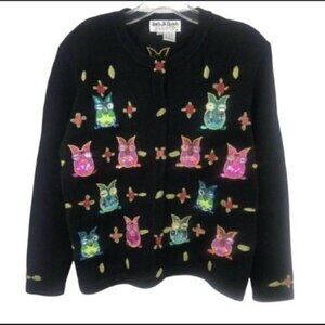 JACK B Quick Owl Sweater Women's embellished beads sequins embroidered medium